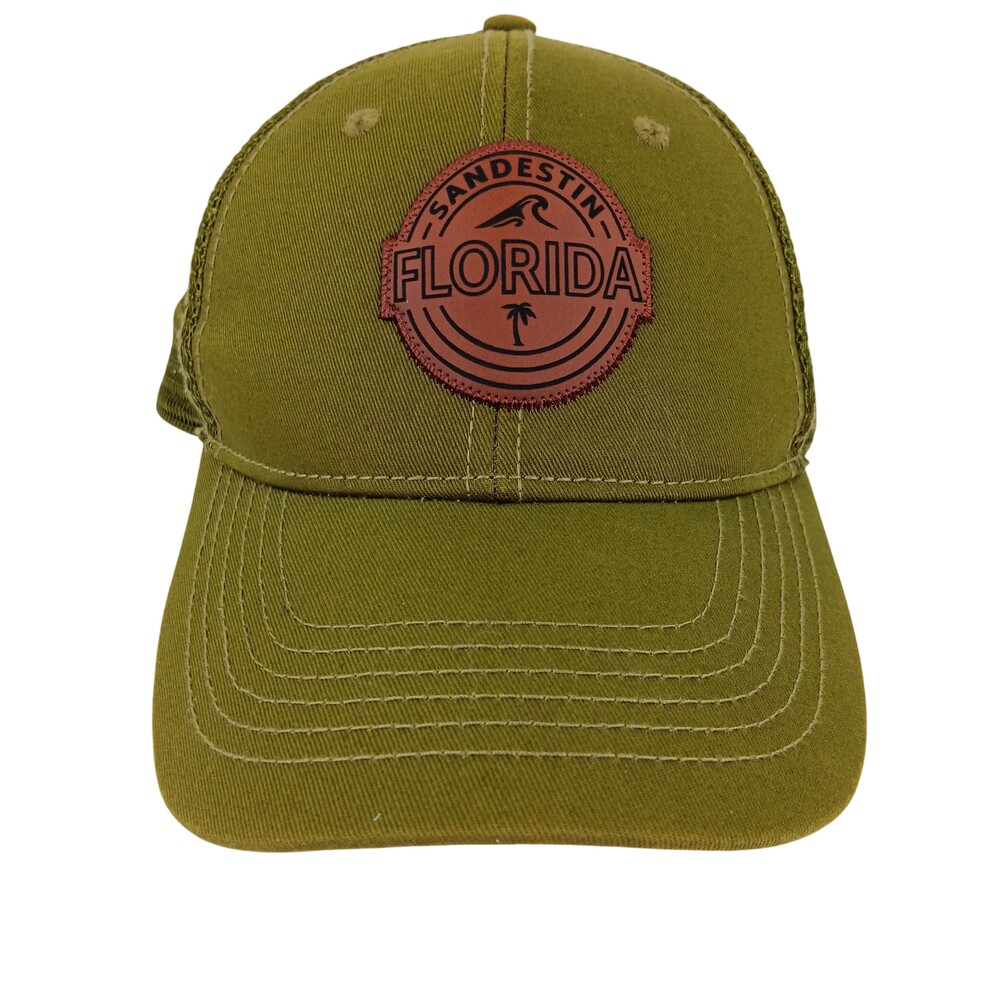 Sandestin Florida Hat Cap Snap Back Olive Green Trucker Mesh Patch Mens Blue 84
